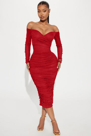 Adah Mesh Midi Dress - Red