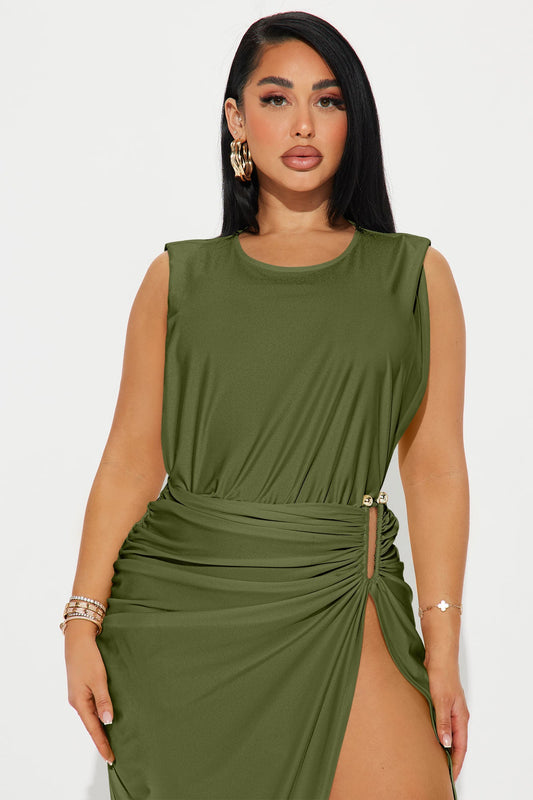 Spice It Up Midi Dress - Olive