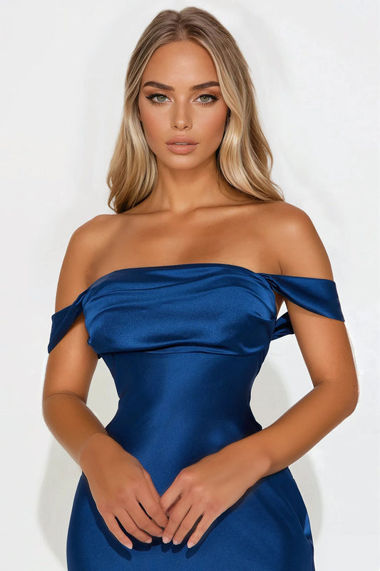 Nylah Satin Midi Dress - Navy