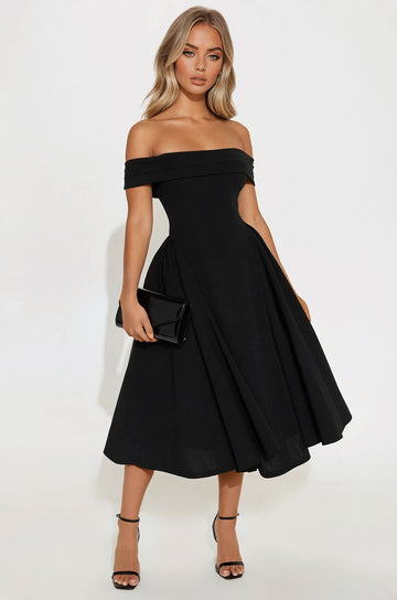 Yara Off Shoulder Midi Dress - Black