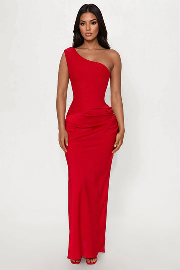 On Fire Bandage Satin Maxi Dress - Red