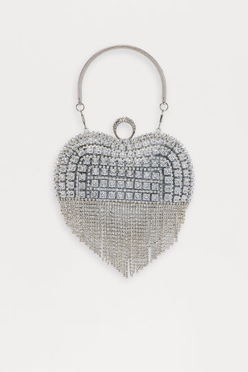 Heart Of Sparkle Rhinestone Clutch - Silver