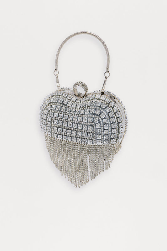 Heart Of Sparkle Rhinestone Clutch - Silver
