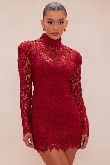 Efina Lace Mini Dress - Burgundy
