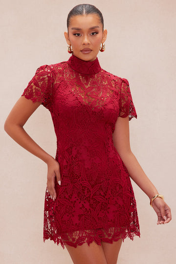 Lia Lace Mini Dress - Burgundy