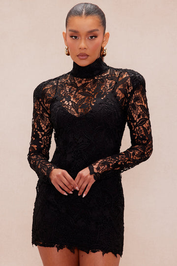 Efina Lace Mini Dress - Black