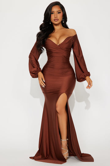 Denise Off Shoulder Maxi Dress - Chocolate