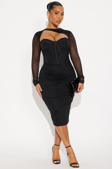 Cocktail Hour Corset Midi Dress - Black