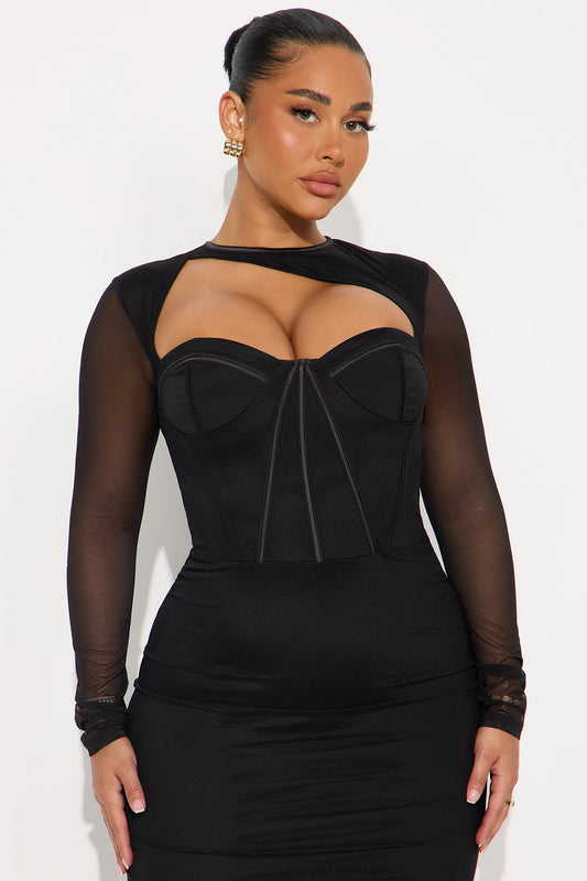 Cocktail Hour Corset Midi Dress - Black
