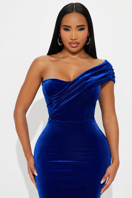 Royal Legacy Velvet Midi Dress - Royal