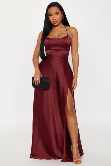 Clara Satin Maxi Dress - Wine