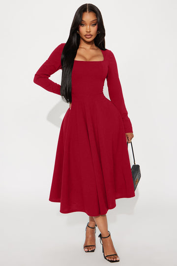 Alena Long Sleeve Midi Dress - Wine