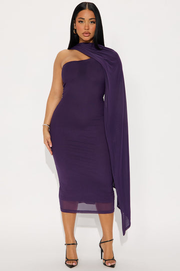 Chelsie Cape Mesh Midi Dress - Purple