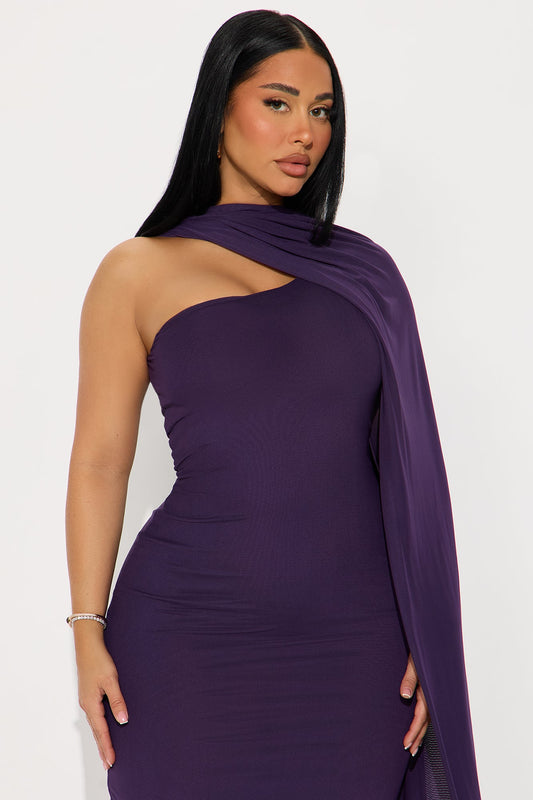 Chelsie Cape Mesh Midi Dress - Purple