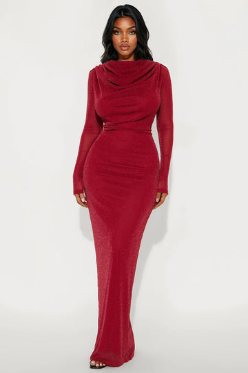 Sleek Sis Glitter Maxi Dress - Red