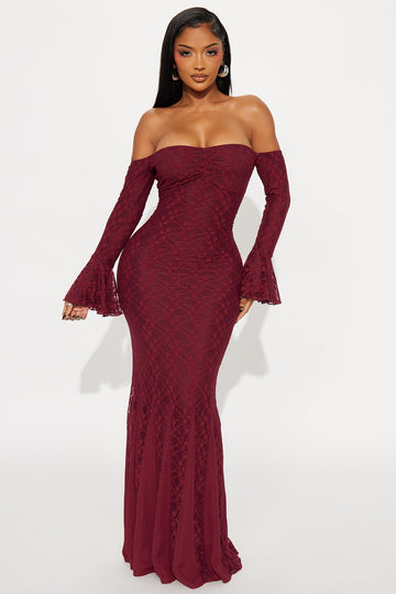 Fiercely Yours Lace Gown - Burgundy