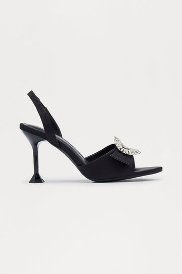 Zay Rhinestone Slingback Heels - Black