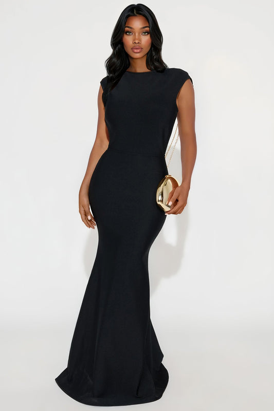Perfectly Poised Backless Maxi Gown - Black