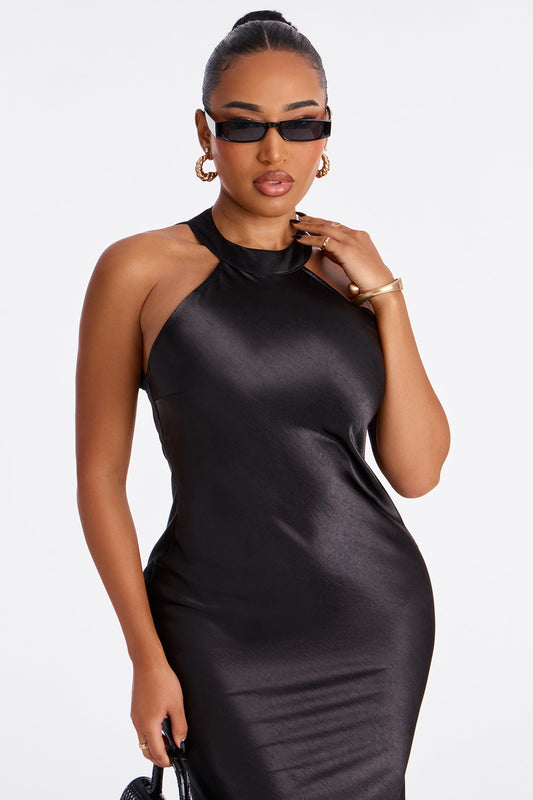She's Graceful Satin Maxi Dress - Black