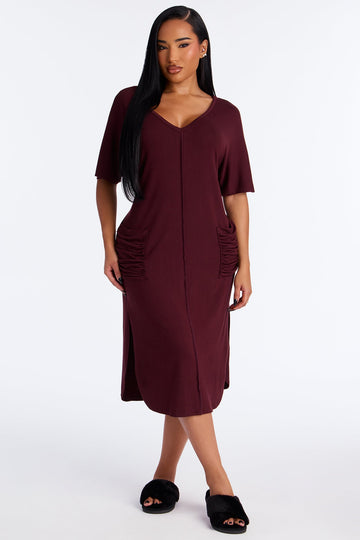 Staying In TShirt Midi Dress - Brown