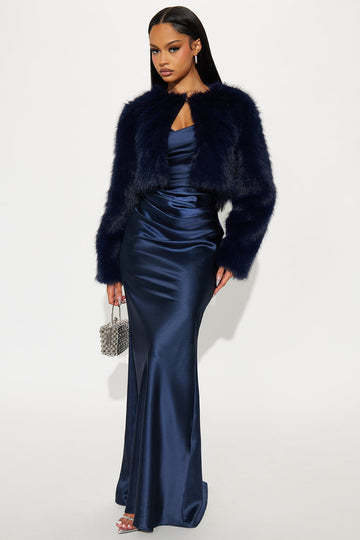 Almost Ready Satin Maxi Dress Set - Navy