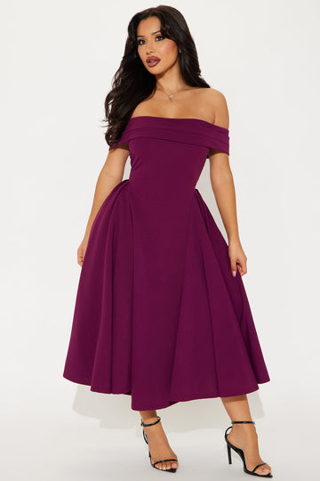 Yara Off Shoulder Midi Dress - Plum