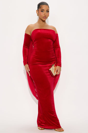Whimsical Drape Velvet Gown - Red