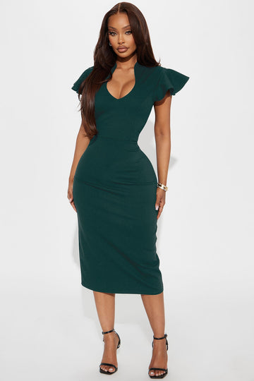 Business Babe Ponte Midi Dress - Hunter