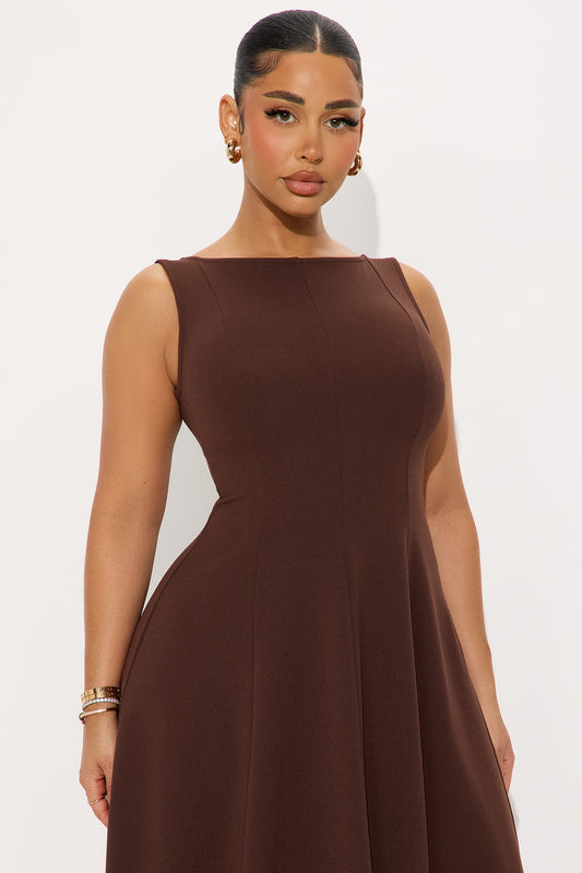 Sweet Sunday Knit Crepe Midi Dress - Chocolate