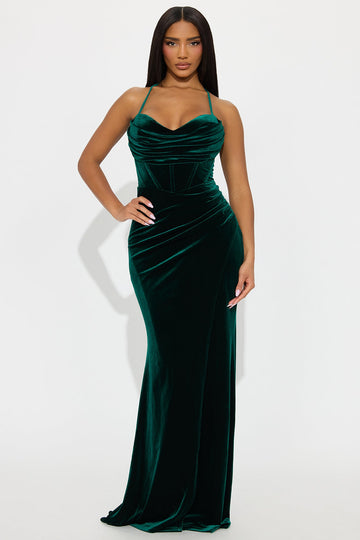My Type Velvet Maxi Gown - Hunter
