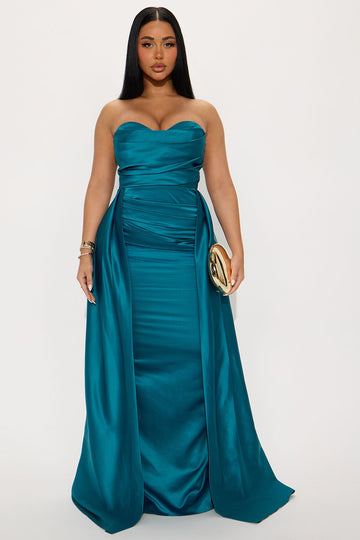 Jena Strapless Satin Maxi Gown - Teal