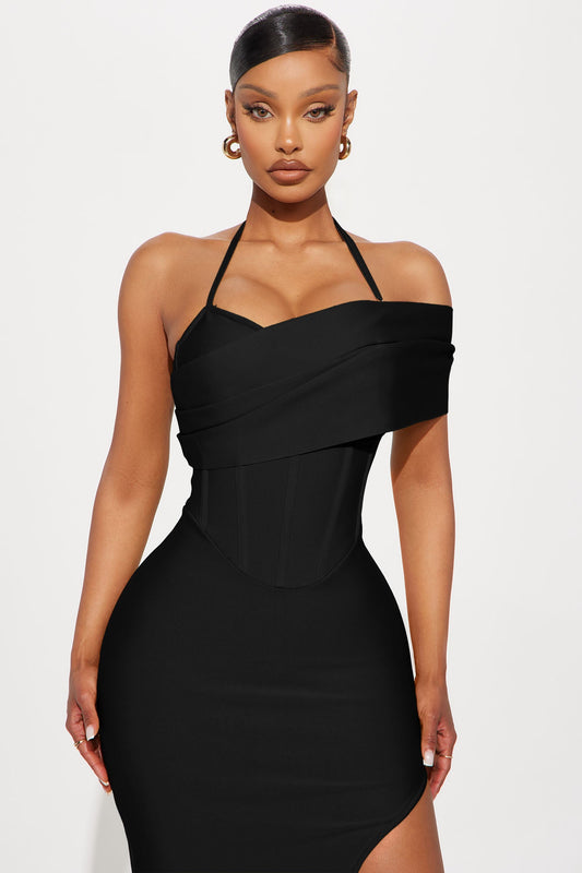 Kelly Ann Bandage Midi Dress - Black