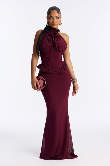 Vintage Mood Mesh Maxi Dress - Wine