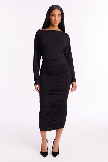 Hensley Ruched Midi Dress - Black