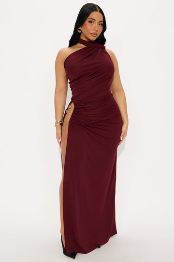 Jasmyn High Slit Maxi Dress - Burgundy