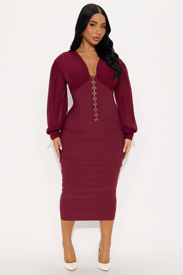 Cute But Psycho Chiffon Corset Midi Dress - Wine