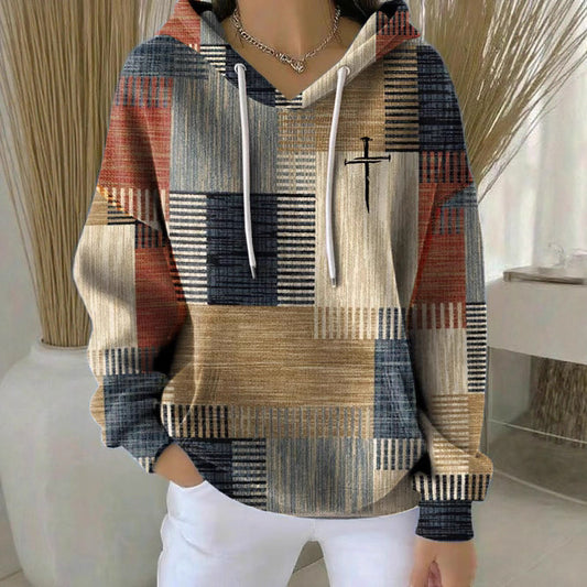Stylish Casual Womens Hoodie With A Classic Plaid Design