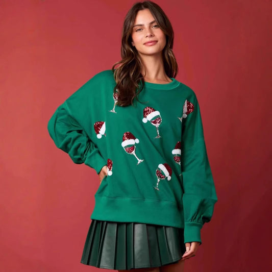 Christmas-themed Double-decorated Sequin Crewneck Hoodie